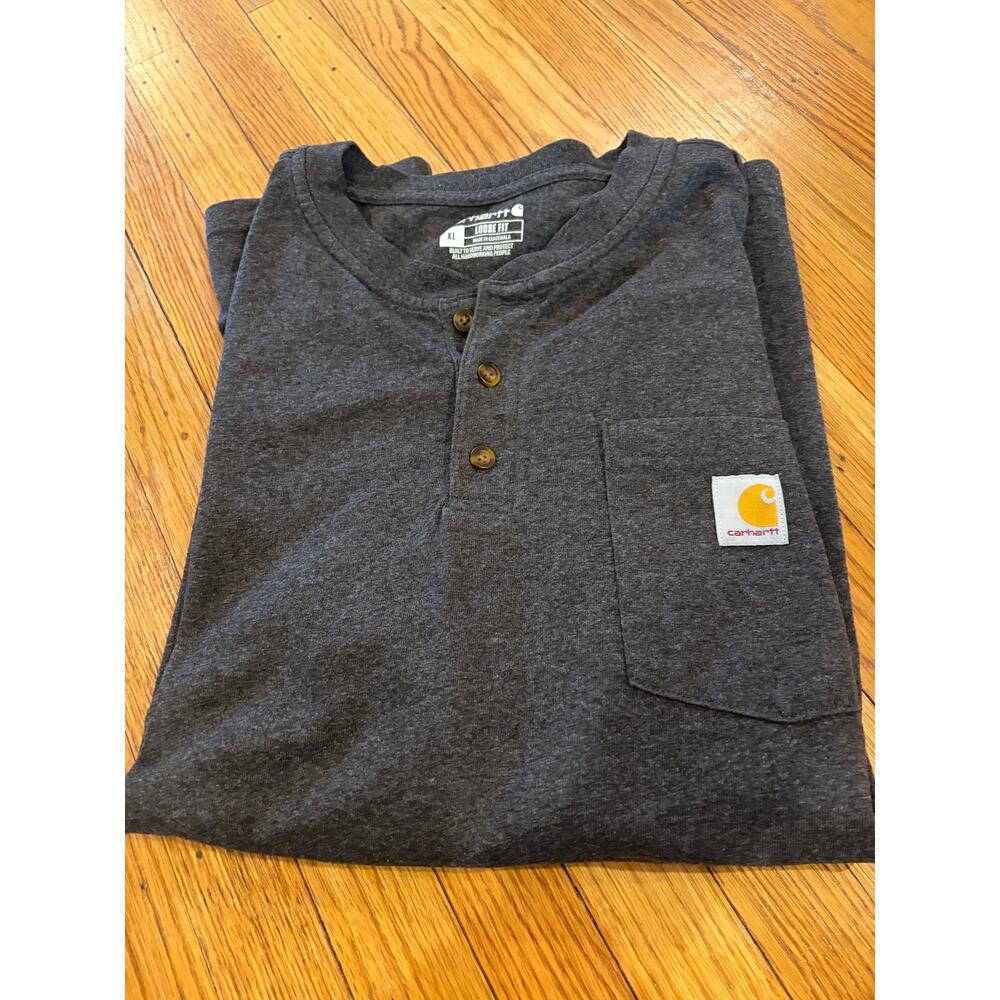Carhartt Men’s XL Loose Fit Long Sleeve Henley Pocket Shirt Gray
